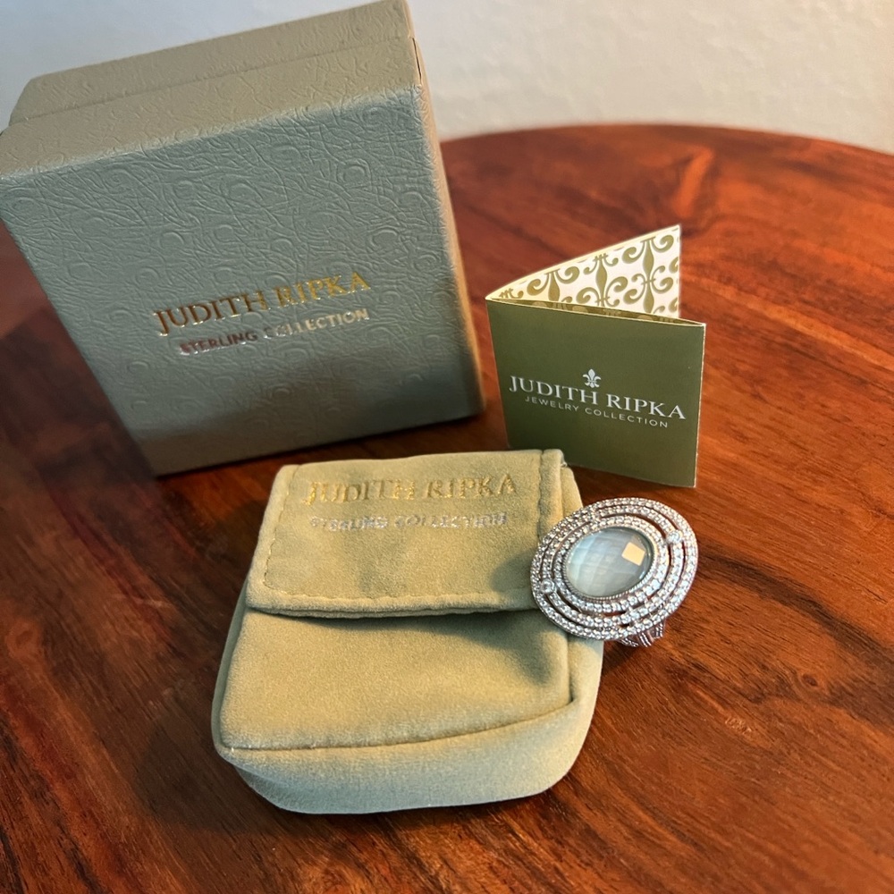 Judith Ripka Turquoise Doublet & Diamonique Halo Cocktail Ring - size 8